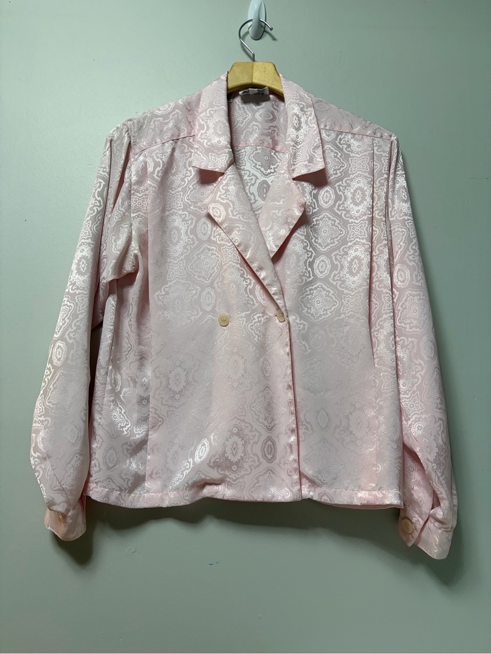 Anne Klein Gorgeous vintage 80s/90s pink jacquard satin Women blouse SZ 8